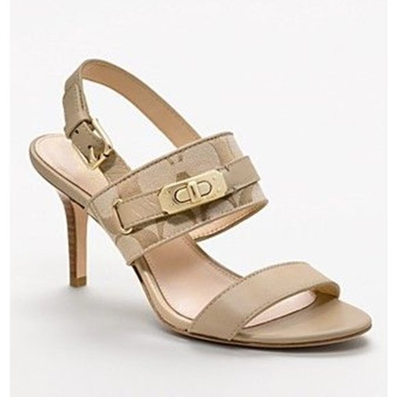 COACH Raya Signature C Beige Two Strap Buckle Detail Style A3135 Sandals Size 10 - Picture 1 of 8